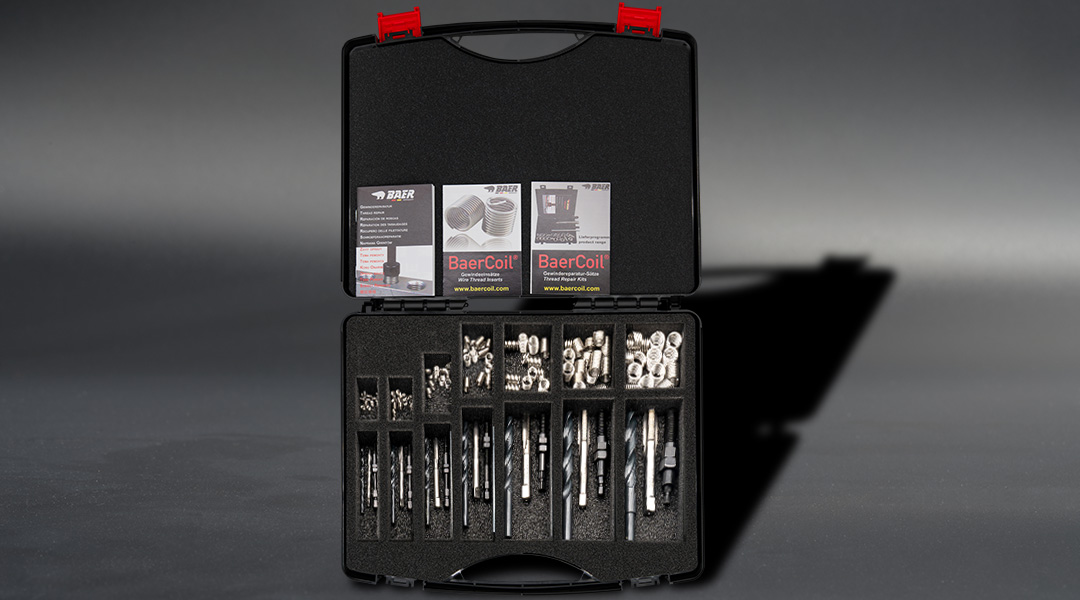 Repair assortment from M 3 - M 12 with trunnionless thread inserts and matching assembly tools