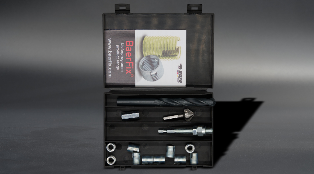 Thread repair kit "PRO" from BaerFix in opened plastic box