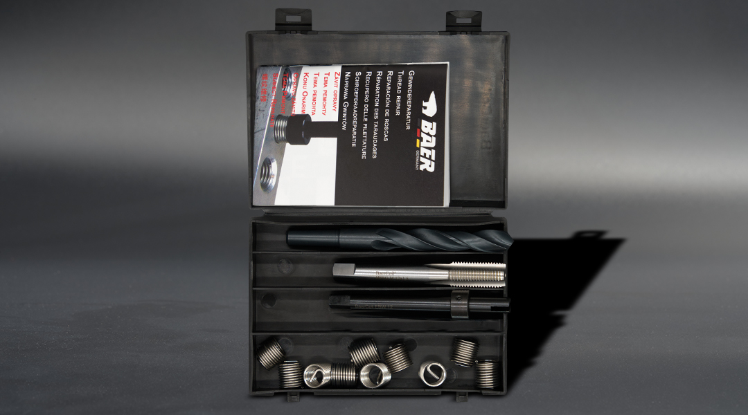 Thread repair kit for oil drain screw thread from BaerCoil in plastic box